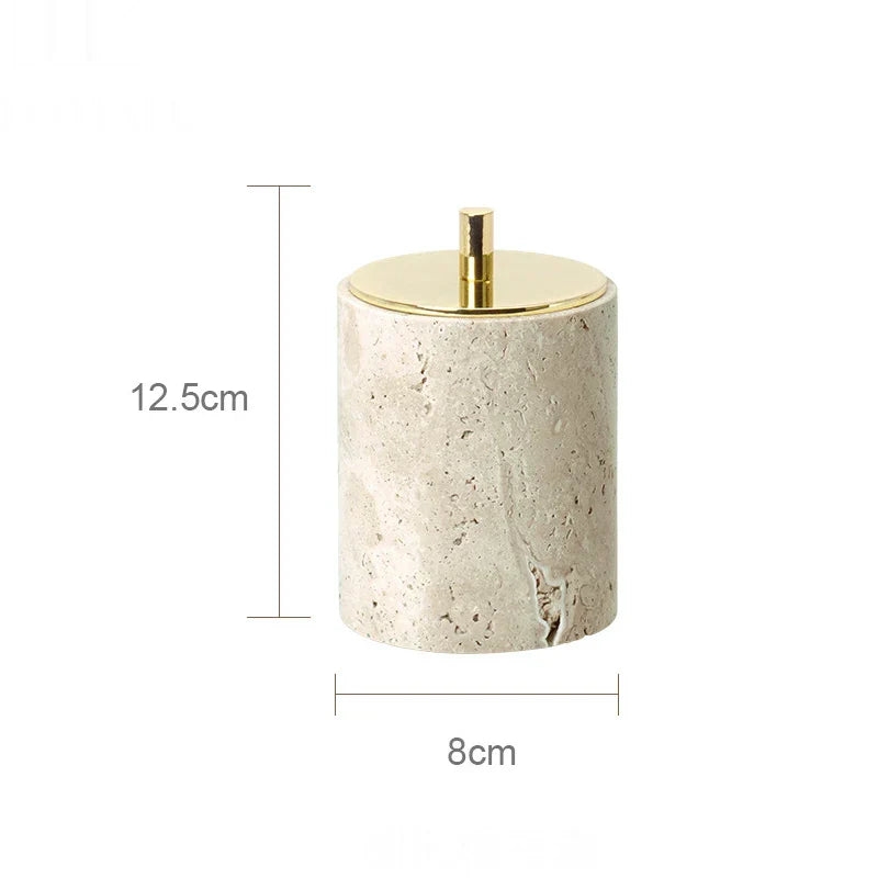 DecorBites™ Beige Travertine Marble Bathroom Accessories Set - Soap Dispenser, Soap Dish, Reed Diffuser