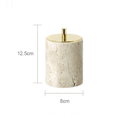 DecorBites™ Beige Travertine Marble Bathroom Accessories Set - Soap Dispenser, Soap Dish, Reed Diffuser