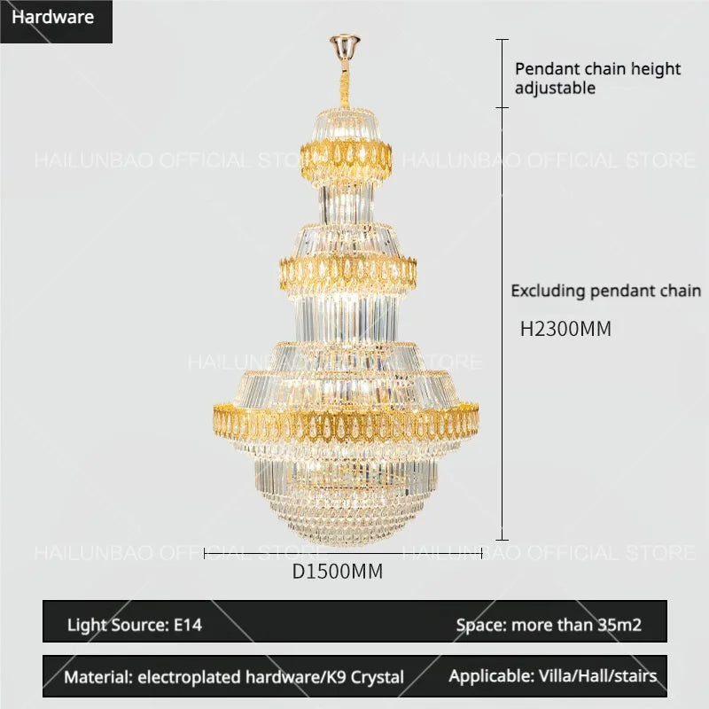 DecorBites™ Crystal Chandelier: Villa High Living Room Luxury Lighting