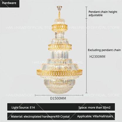 DecorBites™ Crystal Chandelier: Villa High Living Room Luxury Lighting