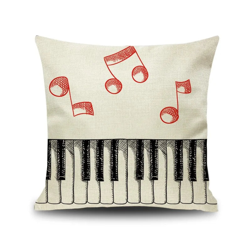 DecorBites™ Letter Notes Piano Graphic Print Linen Pillowcase 45x45cm Living Room Decor