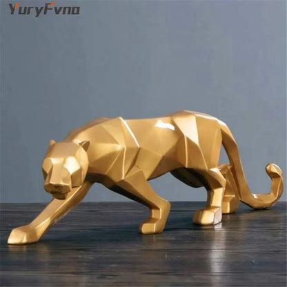 DecorBites™ Leopard Geometric Resin Statue - Modern Wildlife Panther Sculpture for Home Office
