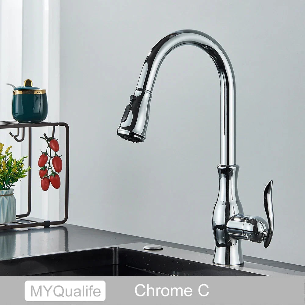 صنبور مطبخ أسود من DecorBites™: خلاط ساخن وبارد بمقبض واحد مع دوران 360 درجة