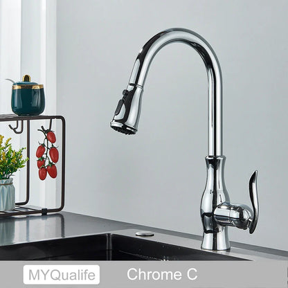 صنبور مطبخ أسود من DecorBites™: خلاط ساخن وبارد بمقبض واحد مع دوران 360 درجة