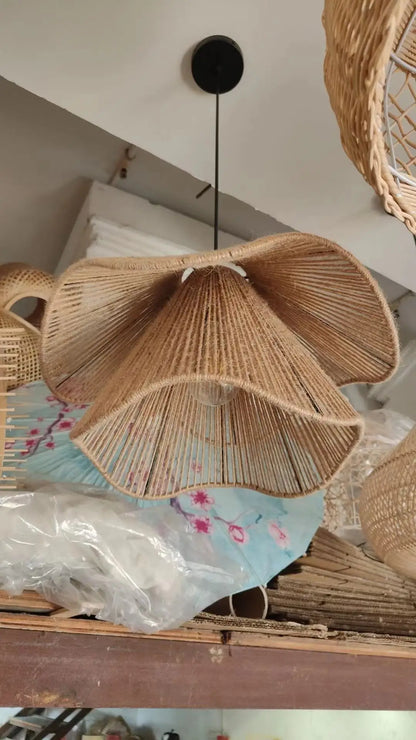 DecorBites™ Japanese Hemp Knit Pendant Light E27 LED Lamp - Nordic Wabi Sabi Style