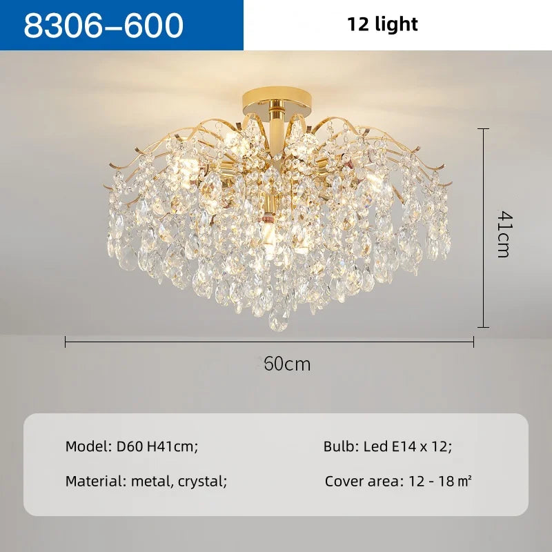 DecorBites™ K9 Crystal Gold Chandelier Ceiling Light | Bedroom Home Decor LED Ceiling Lamp