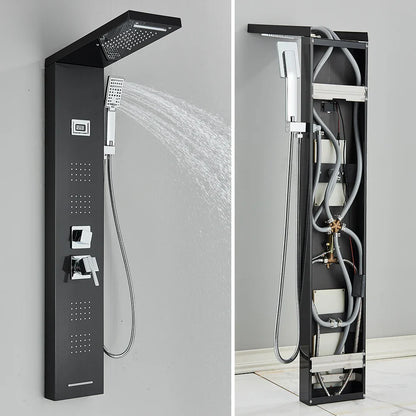 DecorBites™ Black Massage Jet Rainfall Shower Panel with Temperature Display 5 Modes