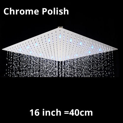 DecorBites™ 16 Inch Stainless Steel Chrome Square Rainfall Shower Head for Bathroom