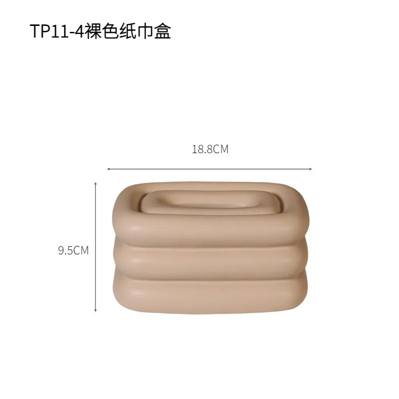 علبة مناديل سيراميكية مستطيلة الشكل بتصميم هندسي من DecorBites™، حامل سطح مكتب، ديكور منزلي، تخزين