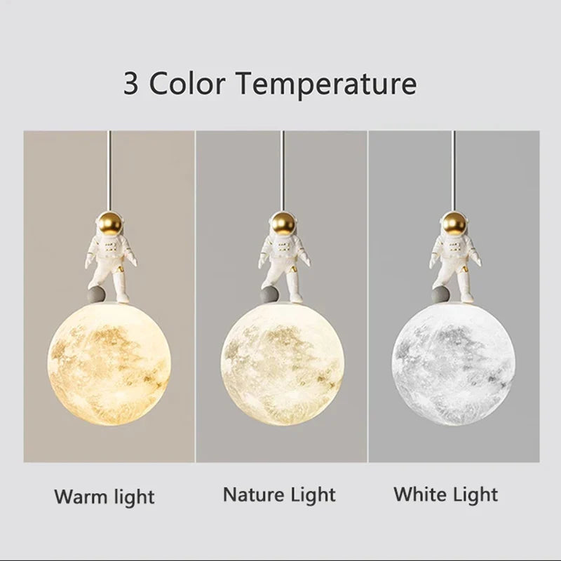 DecorBites™ Astronaut Pendant Lamp: Round Moon Hanging Light for Children's Bedroom