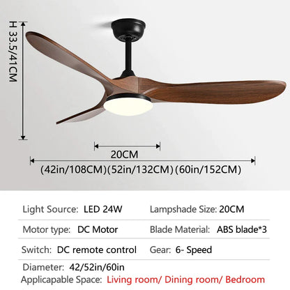 DecorBites™ 60Inch Ceiling Fan with Remote Control, LED Light - 3 Blade DC 30W Copper Motor