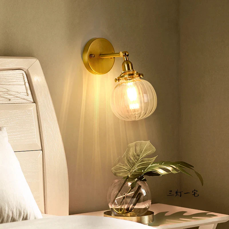 DecorBites™ Clear Glass LED Mirror Light Pull Chain Copper E14 Wall Lamp