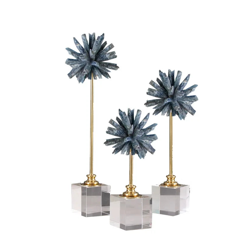 DecorBites™ Crystal Flower Glass Craft Hyalinite Sculpture Metal Decorative Figurine