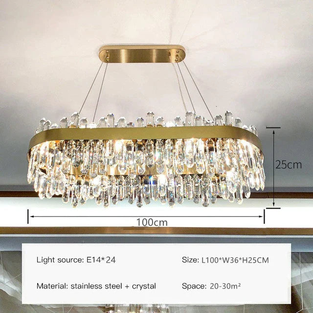 LED Crystal Pendant Light Oval 100cm Design