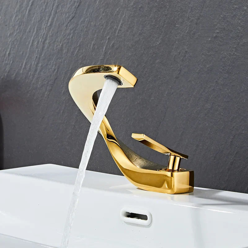 Decorbites™ Grifo de Oro para Baño | Grifo de Fregadero Montado en Cubierta | Mezclador de Lavabo de Agua Caliente y Fría