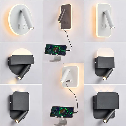 DecorBites™ LED Wall Lamp USB Charging Bedroom Hotel Bedside Reading Sconce Switch