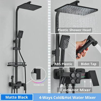 DecorBites™ Digital Display Thermostatic Shower Faucet Set with Rain Shower Head