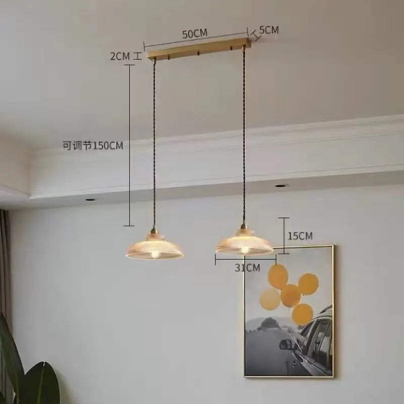 Japanese Brass Semi-Circle Glass Pendant Light