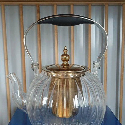 DecorBites™ Amber Glass Teapot Filter, Heat-Resistant, Pumpkin-Shaped, Ideal for Boiling and Brewing Tea