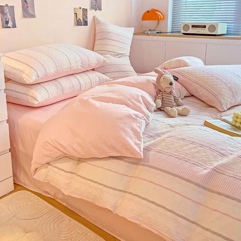 DecorBites™ Jacquard Cotton Bedding Set for Queen King Size - Skin Friendly Comforter Cover