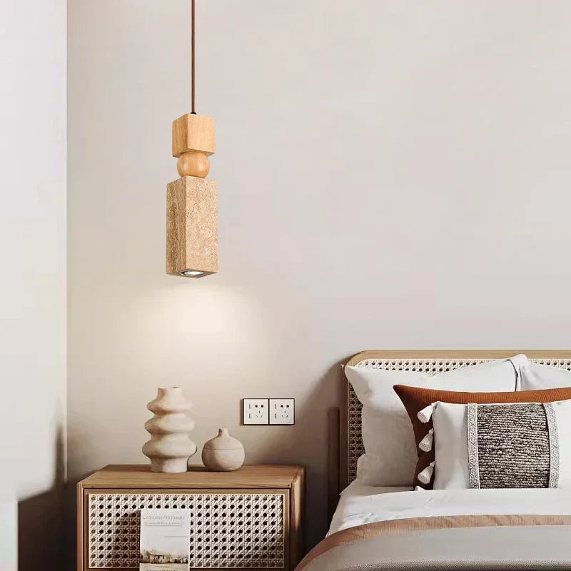 Lámpara colgante LED DecorBites™ Cuboid Stone de madera travertino amarillo para iluminación interior