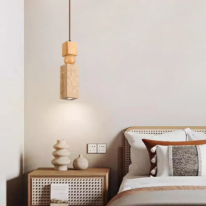 Lámpara colgante LED DecorBites™ Cuboid Stone de madera travertino amarillo para iluminación interior