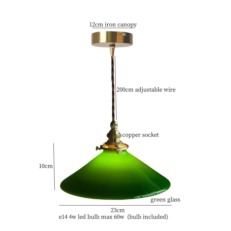 Green Glass Pendant Lamp Copper Base LED Included