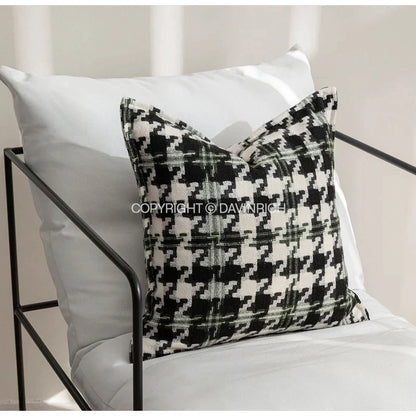 DecorBites™ Houndstooth Square Cushion Cover - Black White Green Luxury Contemporary Pillow Case
