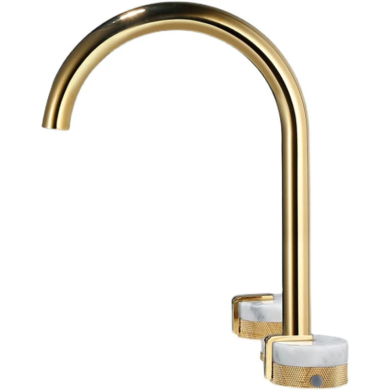 DecorBites™ Gold Brass and Marble Widespread Bathroom Faucet 8' Basin Mixer