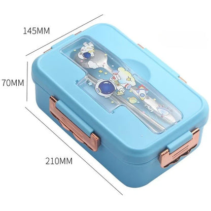 DecorBites™ Kids Cartoon Bento Lunch Box with Fork Spoon, Heated 3 Grid Sandwich Snack Box