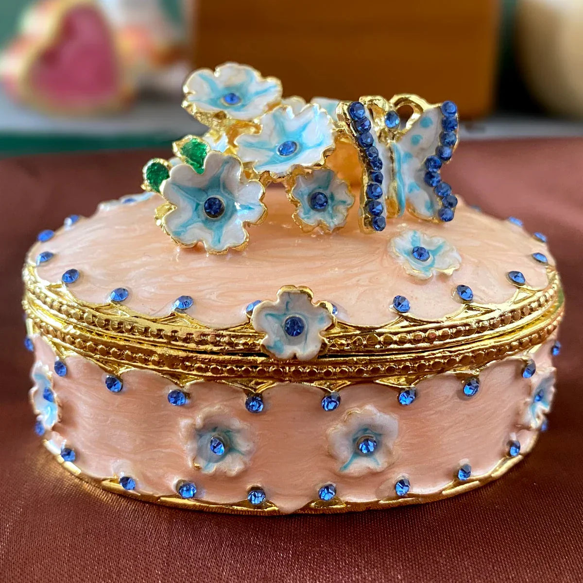 DecorBites™ Enameled Metal Jewelry Trinket Box Figurines Hand Painted Storage Case