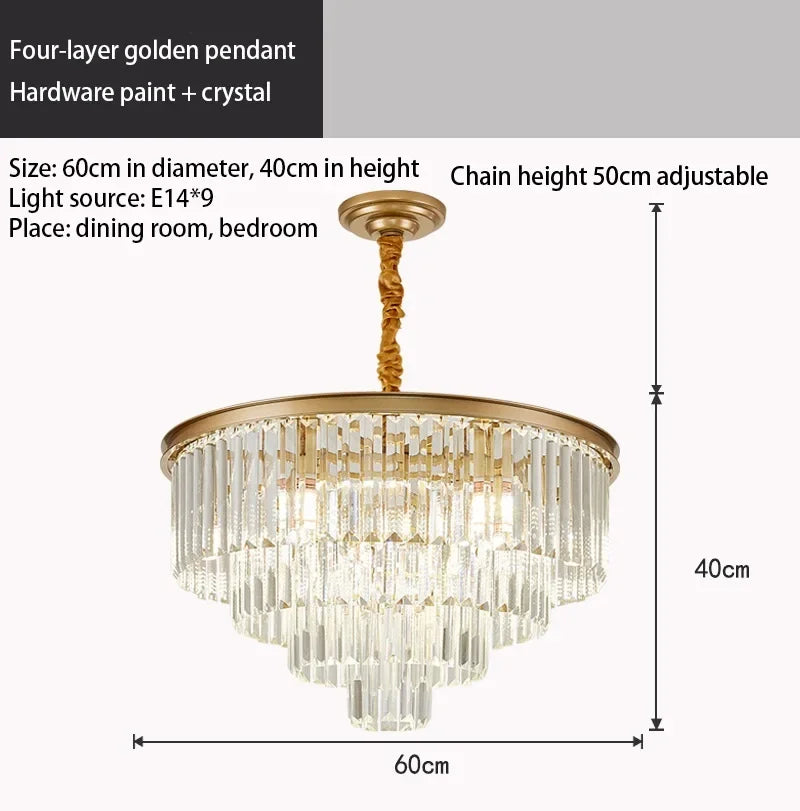 Lámpara de araña DecorBites™ Crystal Gold: Iluminación moderna para salón y dormitorio