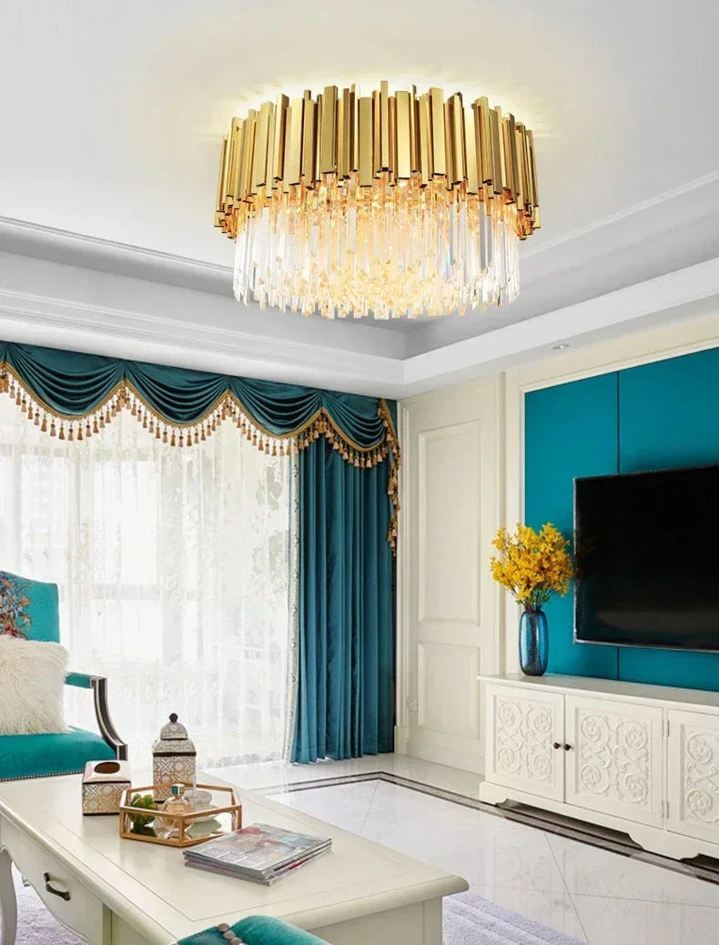 Decorbites™ Lámpara de Techo de Cristal Dorado para Sala de Estar y Comedor Modernos