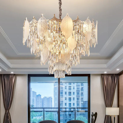 DecorBites™ Crystal Leaves Chandelier: Elegant Postmodern Lighting for Living Room, Dining Room, Bedroom