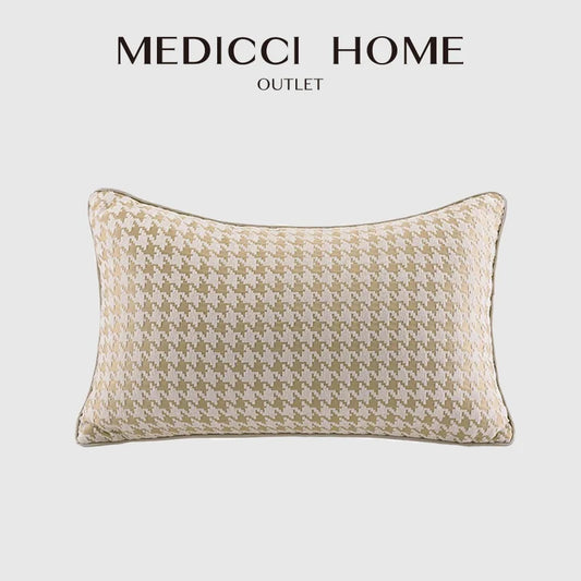 DecorBites™ Beige Gold Houndstooth Jacquard Lumbar Pillowcase for Modern Interiors