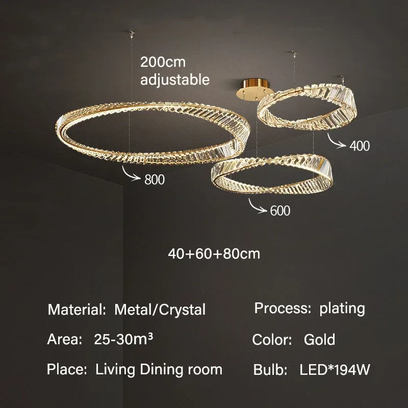 DecorBites™ Gold LED Crystal Pendant Chandelier for Luxury Living Dining Room LightingDécor