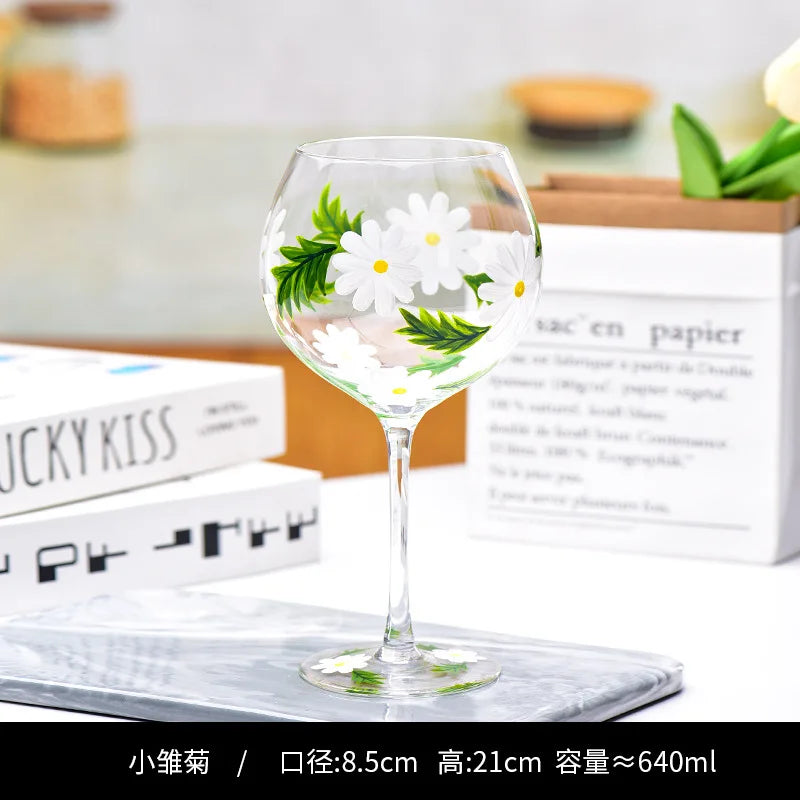 DecorBites™ Crystal Hand-Painted Floral Wine Goblet - Chinese Antique Red Wine Glass