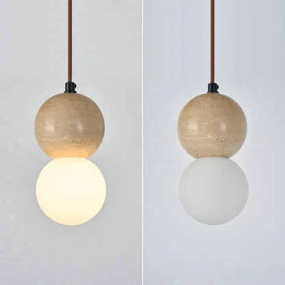 DecorBites™ LED Gourd Pendant Light Aisle Hotel Living Room Fixture Glass Travertine Hang Lamp