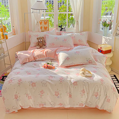 DecorBites™ Cartoon Printed Bedding Set: Soft Cozy Duvet Cover, Bedsheet, Pillowcase, Single Double Bedclothes