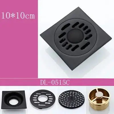 DecorBites™ Brass Square Shower Room Floor Drain with Hair Strainer - 10*10cm
