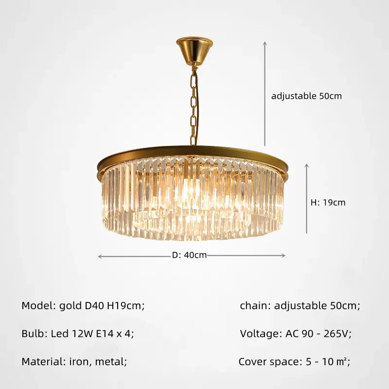 DecorBites™ Gold Black Metal Crystal Pendant Lights Chain Hanging LED Suspension Lamp Fixtures