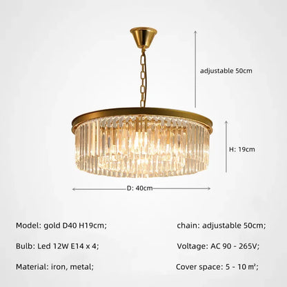 DecorBites™ Gold Black Metal Crystal Pendant Lights Chain Hanging LED Suspension Lamp Fixtures