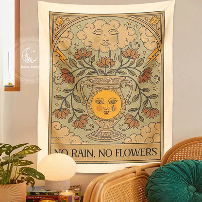 Decobites Sunflower Tapestry No Rain No Flowers Tarot Psychedelic Vase Wall Hanging