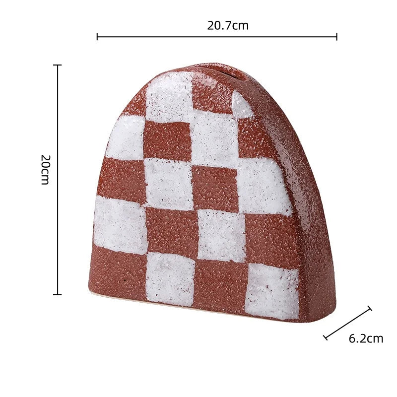 DecorBites™ Geometric Check Ceramic Vase for Stylish Flower Arrangements