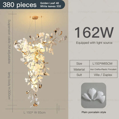 ثريا سيراميك بتصميم أوراق الجنكة من ديكوربايتس™: إضاءة عصرية لغرفة المعيشة الاسكندنافية وردهة الفندق