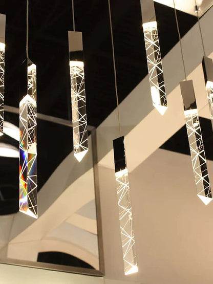 DecorBites™ Crystal Chrome LED Chandelier: Elegant Duplex Stair Lighting for Modern Interiors