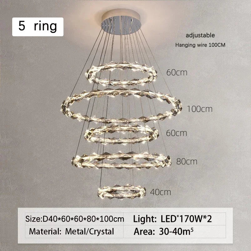 DecorBites™ Crystal Ring Chandelier: Modern Dimmable LED Ceiling Fixture
