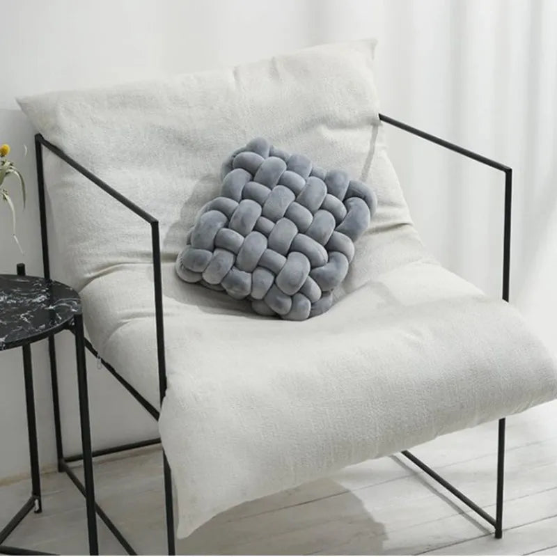DecorBites™ Knot Square Pillows: Handmade Decor for Living Room, Bedroom, Office in Grey