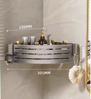 رف زاوية DecorBites™ مع خطاف قضيب منشفة، منظم من الألومنيوم للحمام والمطبخ