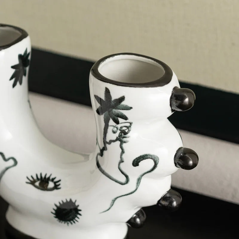 DecorBites™ Graffiti Ceramic Vase U-Shape Hand-Painted Abstract Handicraft Floral Arrangement Accessory
